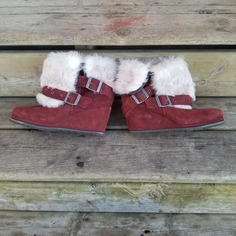 CAT Footwear Caterpillar Boisterous Burgundy Suede Faux Fur Winter Boots Woman 7